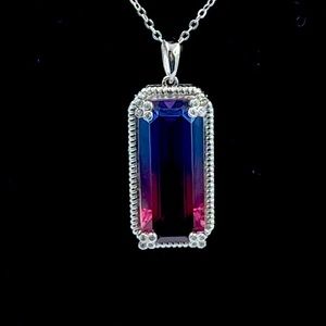 Emerald Cut Ombre Rectangle Pendant Necklace NIB